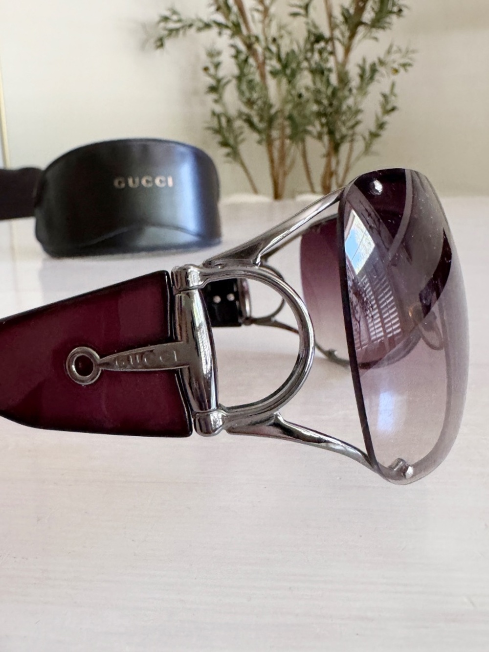 GUCCI Vintage Y2K Wraparound Shield Sunglasses Horsebit Purple Aviator GG 2764/S - Picture 5 of 12